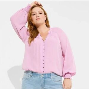 Torrid Georgette Smocked Blouson Sleeve Blouse Pink Whimsy Size 2X